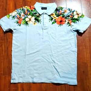 Zara Hawaiian print polo shirt